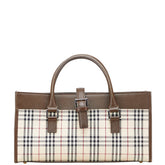 バーバリー ノバチェック ハンドバッグ ベージュ ブラウン キャンバス レザー レディース BURBERRY 【中古】